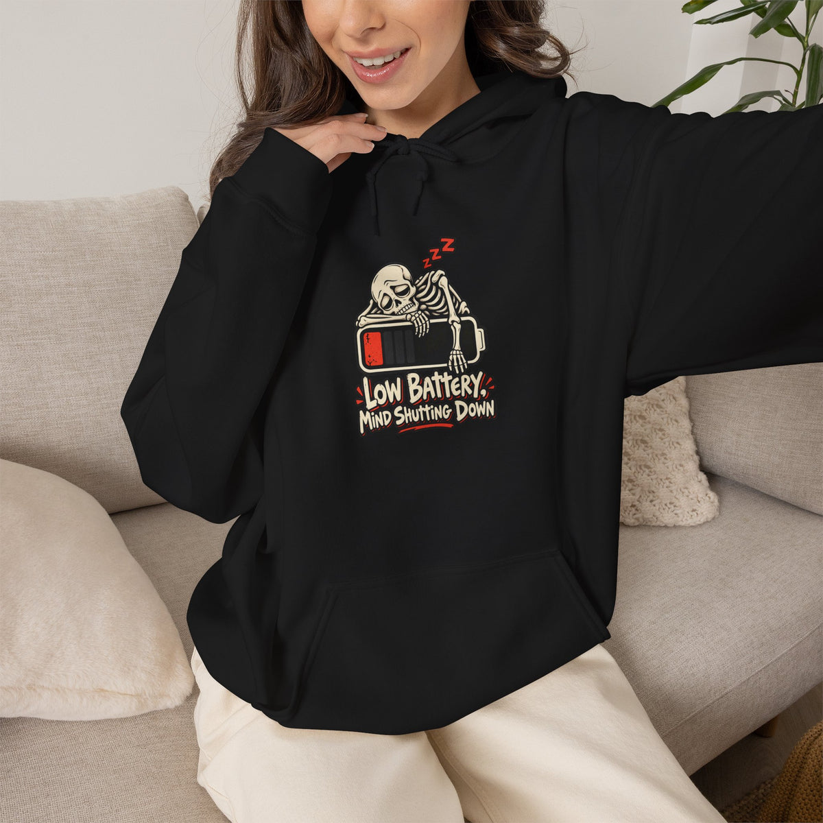 Low Battery, Mind Shutting Down Funny Self-Deprecating Hoodie
