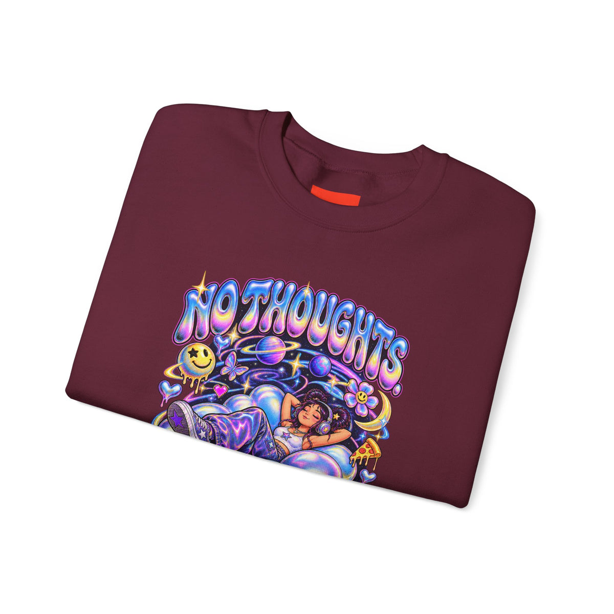 NO THOUGHTS. JUST VIBES. Funny Y2K Graphic Sweatshirt