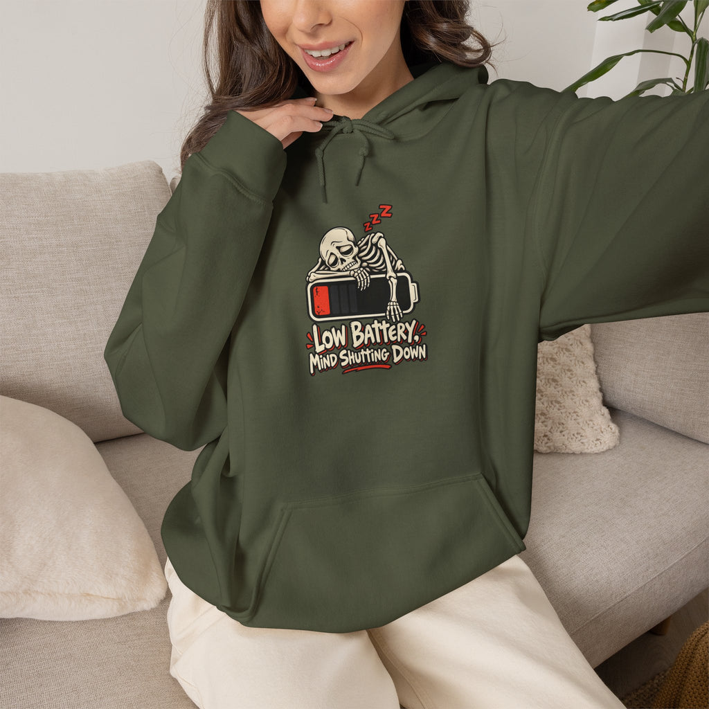 Low Battery, Mind Shutting Down Funny Self-Deprecating Hoodie