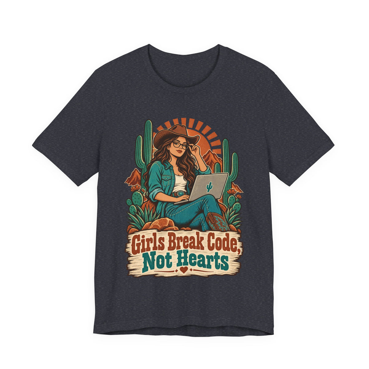 Girls Break Code, Not Hearts Funny Programmer T-Shirt