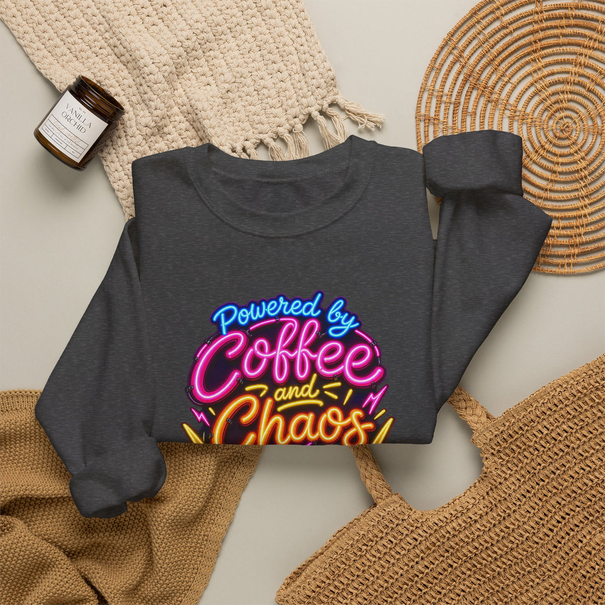Powered by Coffee and Chaos Funny Nurse Sweatshirt