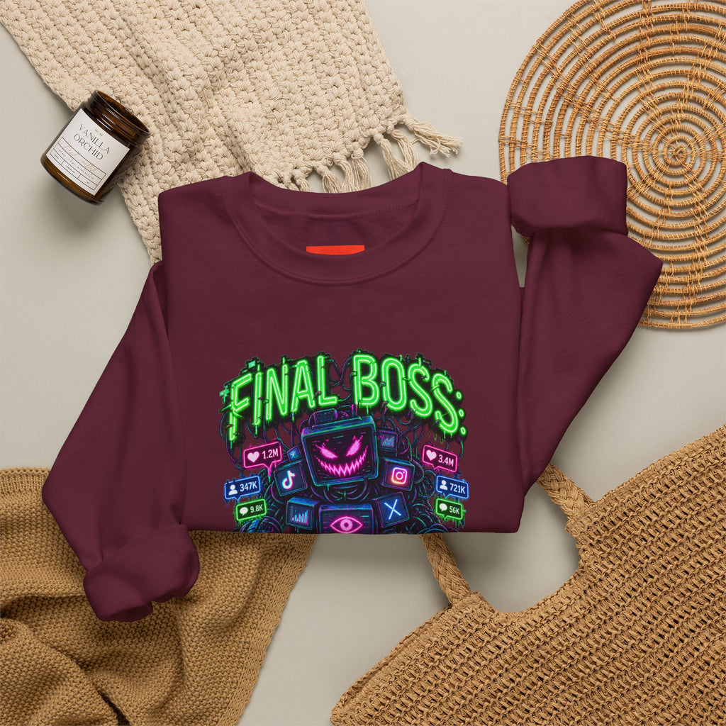 FINAL BOSS: THE ALGORITHM Funny 80s Neon Sweatshirt