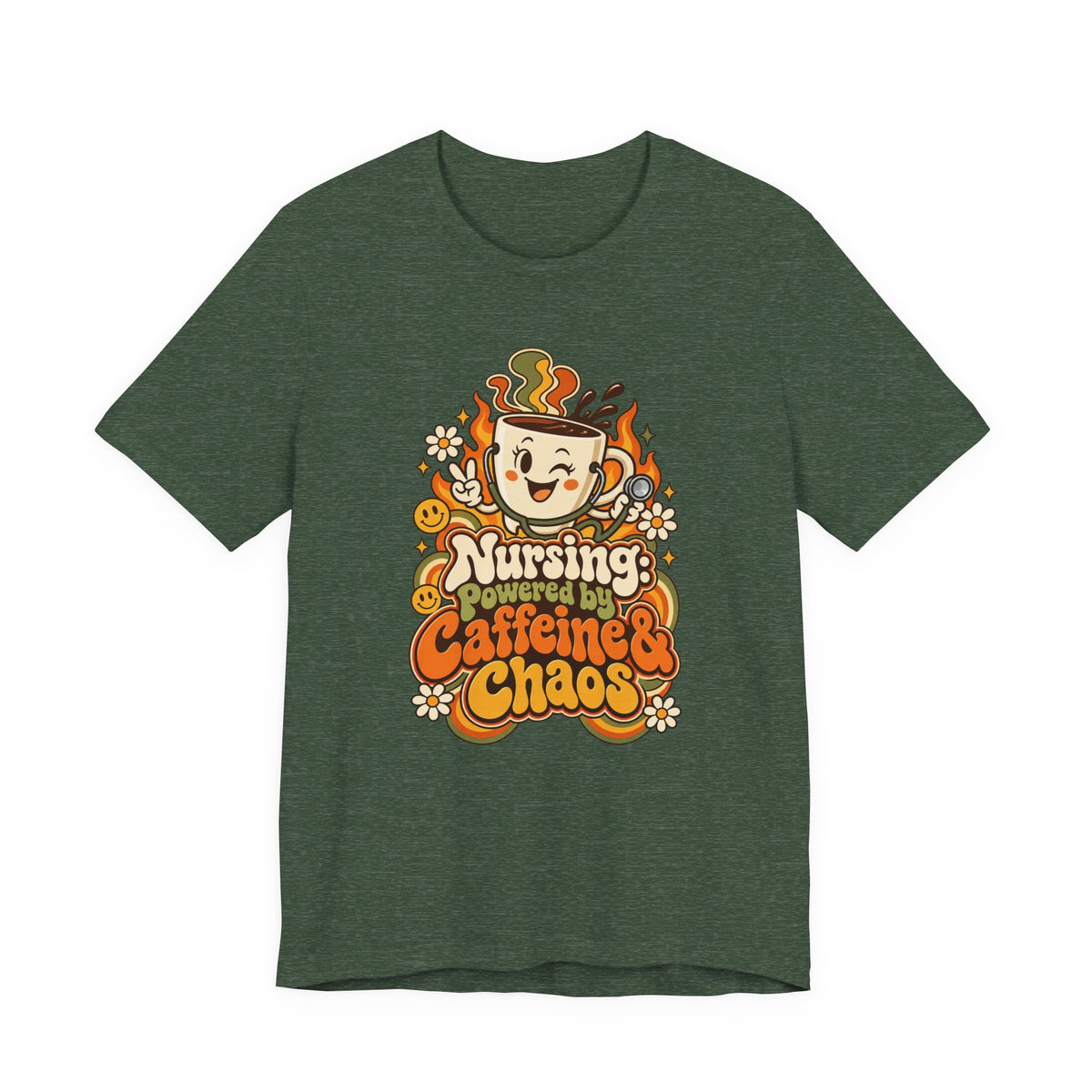 Nursing: Powered by Caffeine & Chaos Funny Nurse T-Shirt