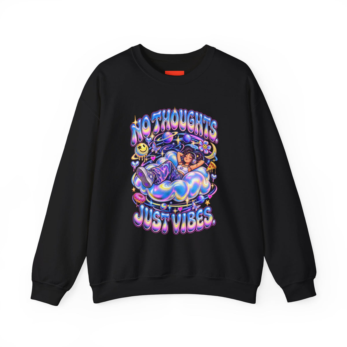 NO THOUGHTS. JUST VIBES. Funny Y2K Graphic Sweatshirt