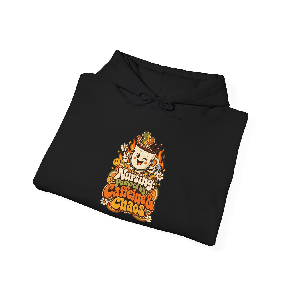 Nursing: Powered by Caffeine & Chaos Funny Nurse Hoodie