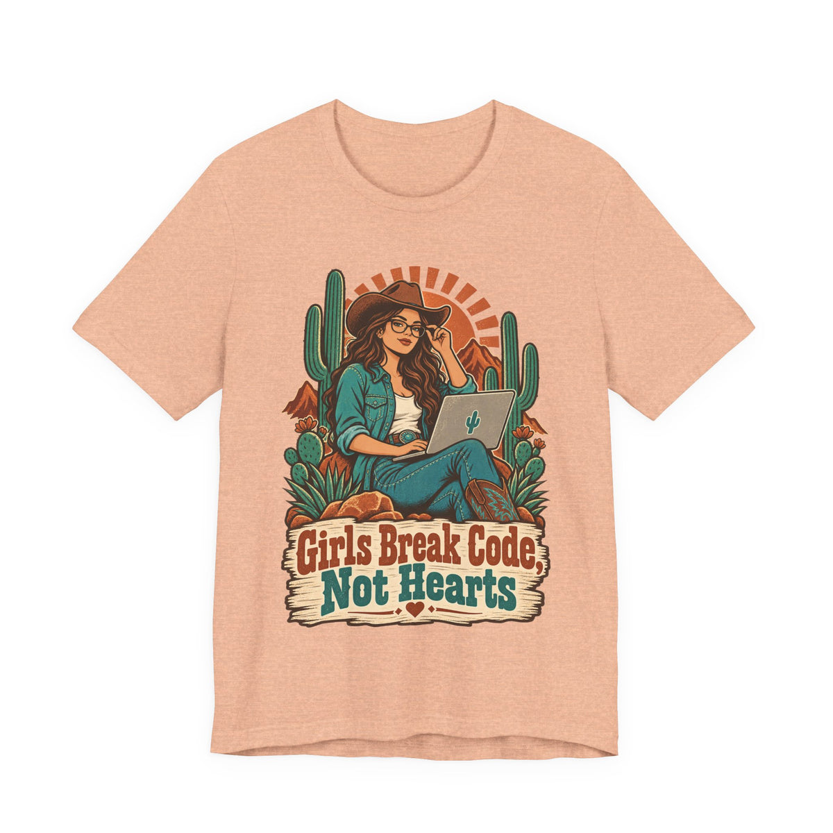 Girls Break Code, Not Hearts Funny Programmer T-Shirt