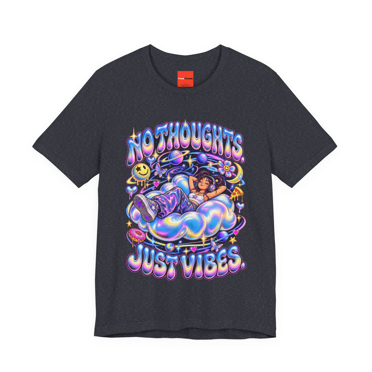 NO THOUGHTS. JUST VIBES. Funny Y2K Graphic T-Shirt