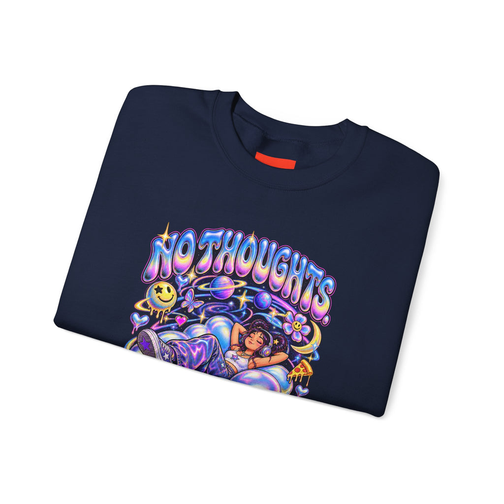 NO THOUGHTS. JUST VIBES. Funny Y2K Graphic Sweatshirt