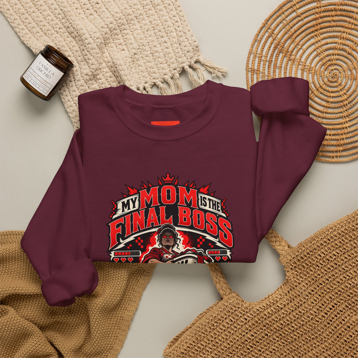 MY MOM IS THE FINAL BOSS Funny Retro Vintage Sweatshirt