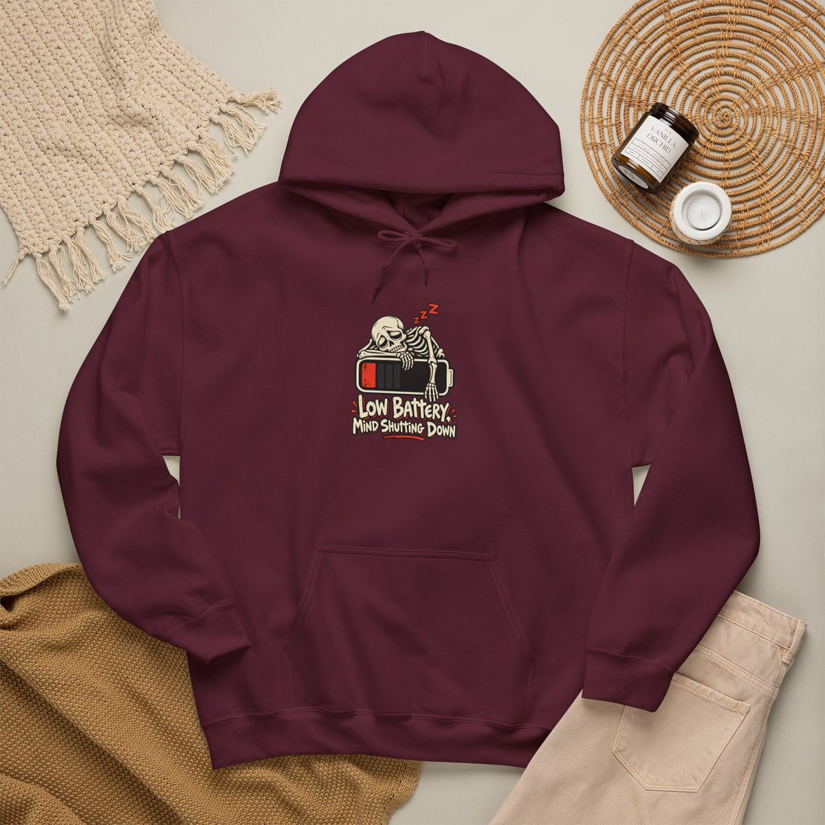 Low Battery, Mind Shutting Down Funny Self-Deprecating Hoodie