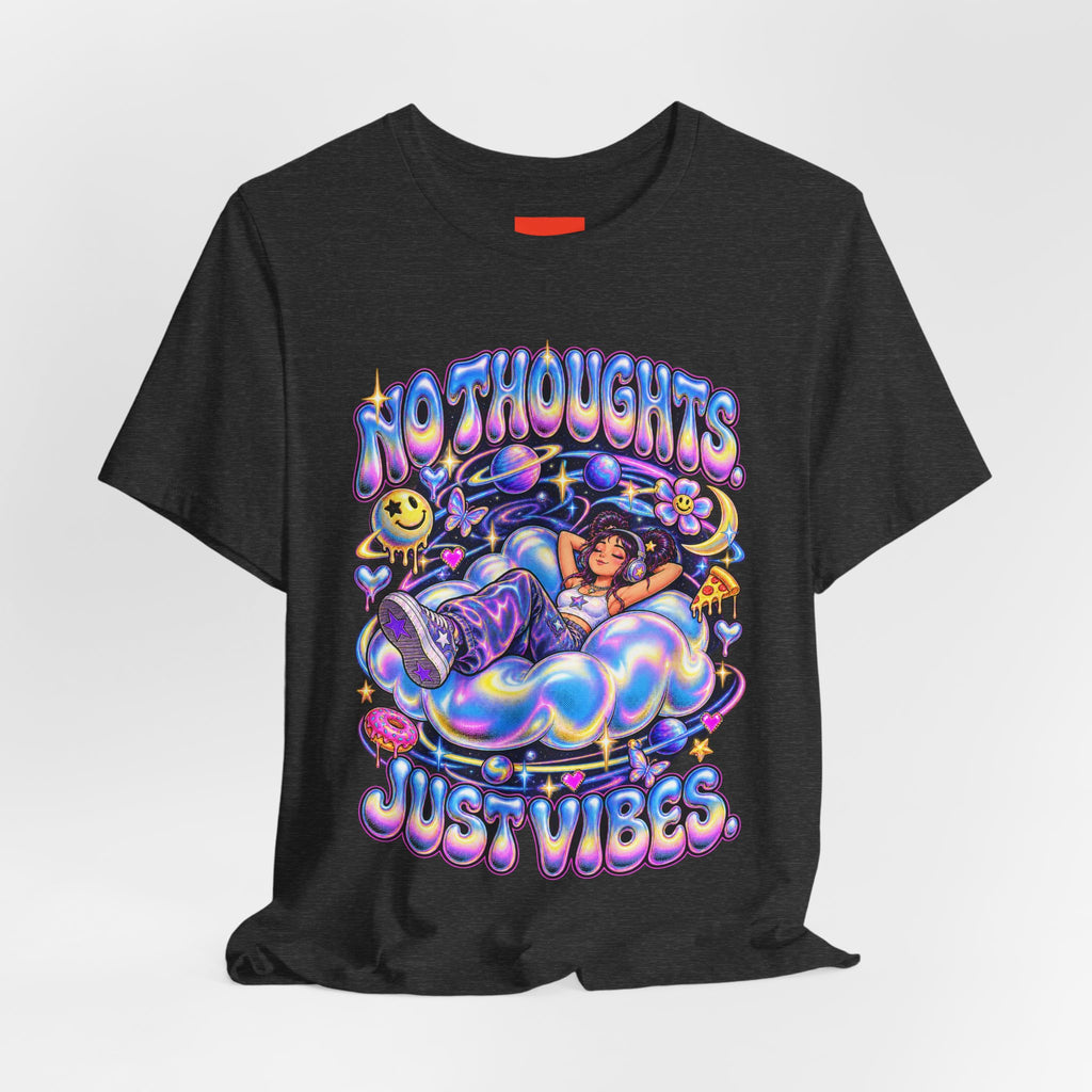 NO THOUGHTS. JUST VIBES. Funny Y2K Graphic T-Shirt
