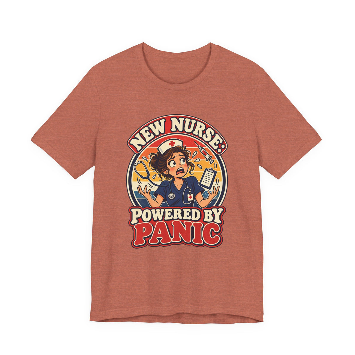 New Nurse: Powered by Panic Funny Nurse Humor T-Shirt
