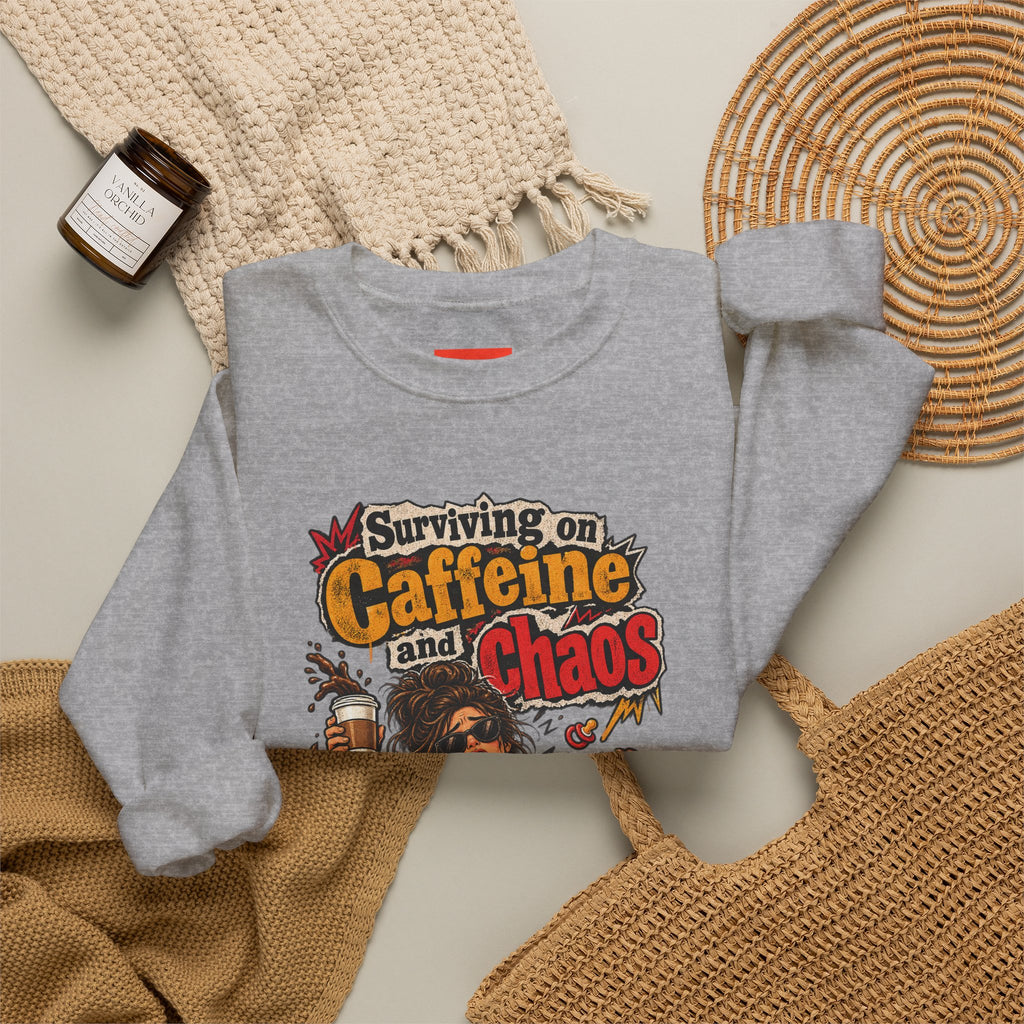 Surviving on Caffeine and Chaos Funny Parent Sweatshirt