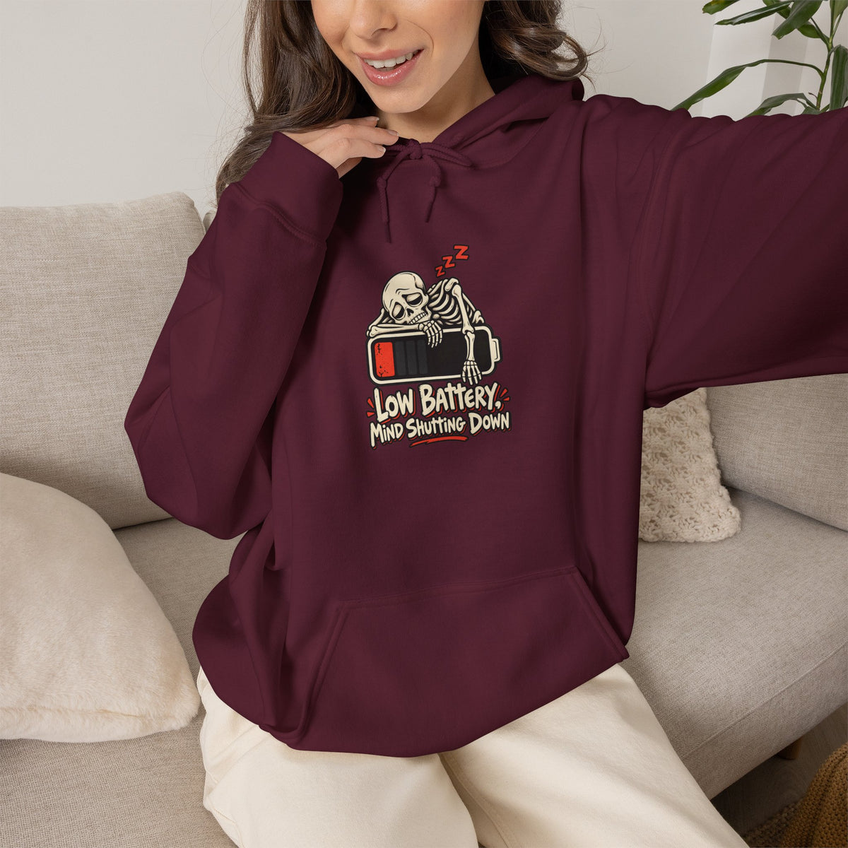 Low Battery, Mind Shutting Down Funny Self-Deprecating Hoodie