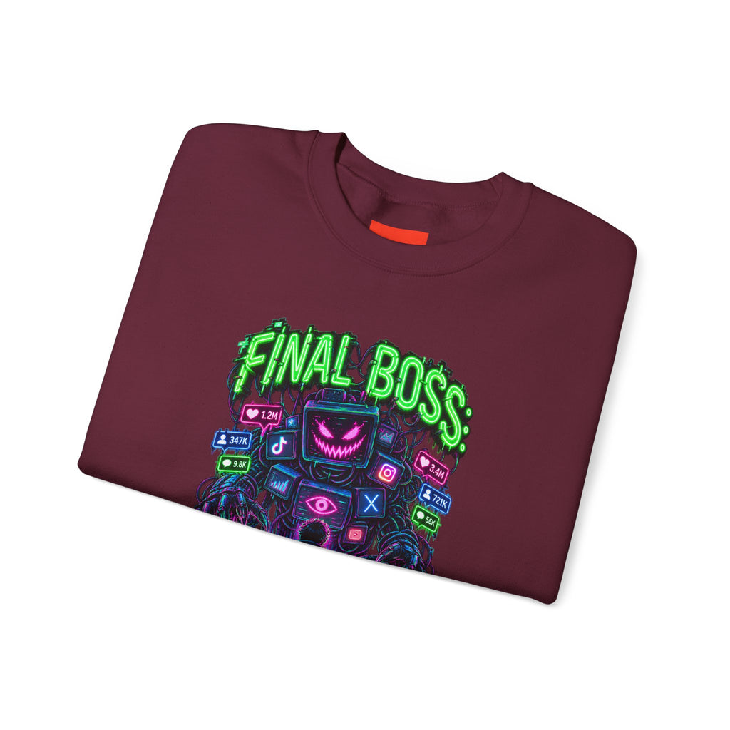 FINAL BOSS: THE ALGORITHM Funny 80s Neon Sweatshirt