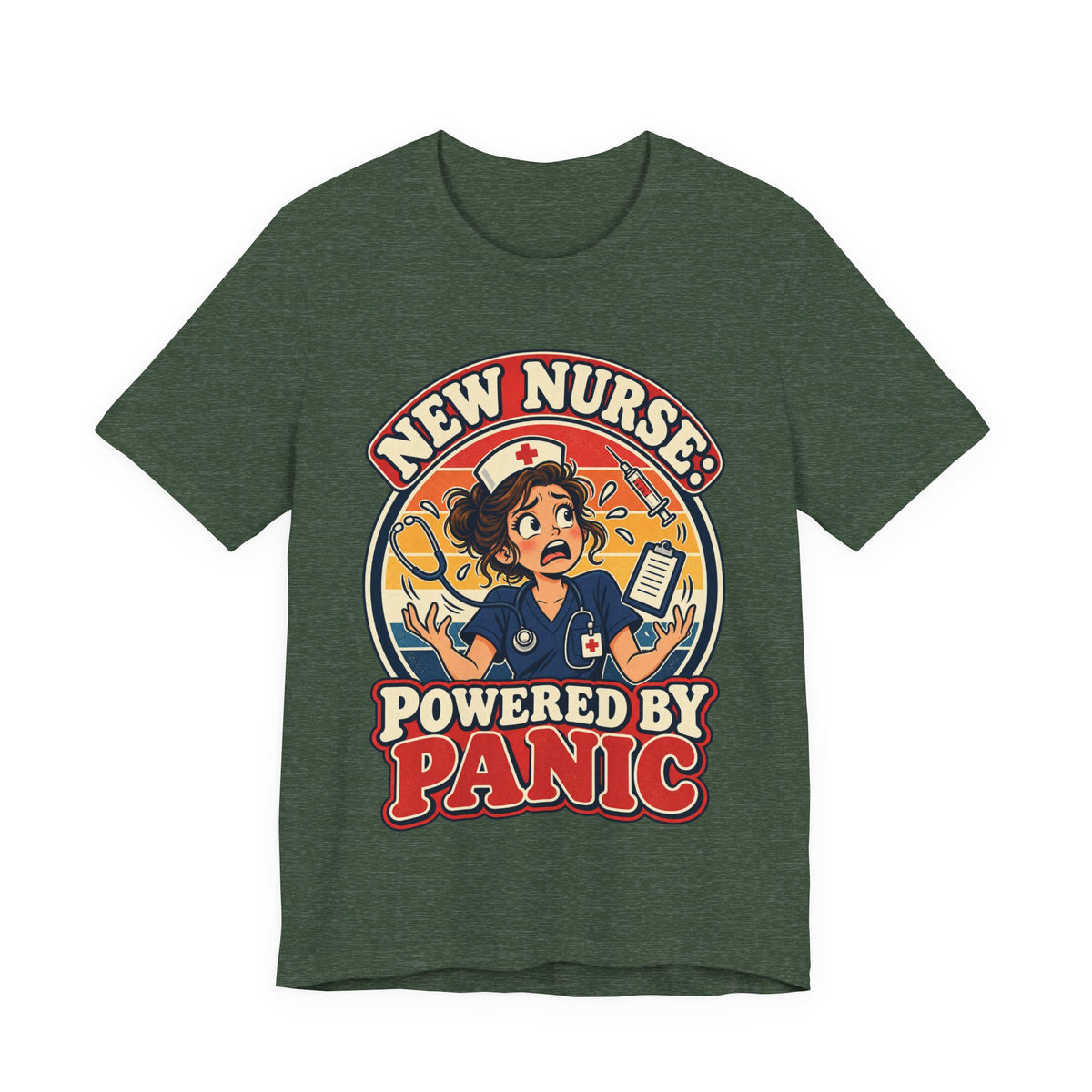 New Nurse: Powered by Panic Funny Nurse Humor T-Shirt