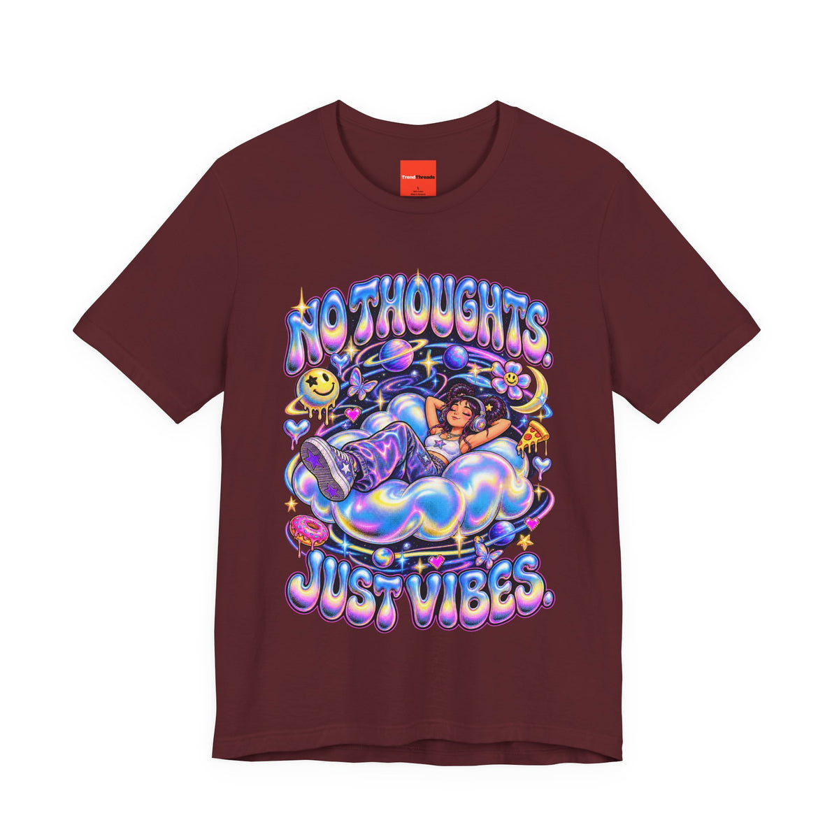 NO THOUGHTS. JUST VIBES. Funny Y2K Graphic T-Shirt