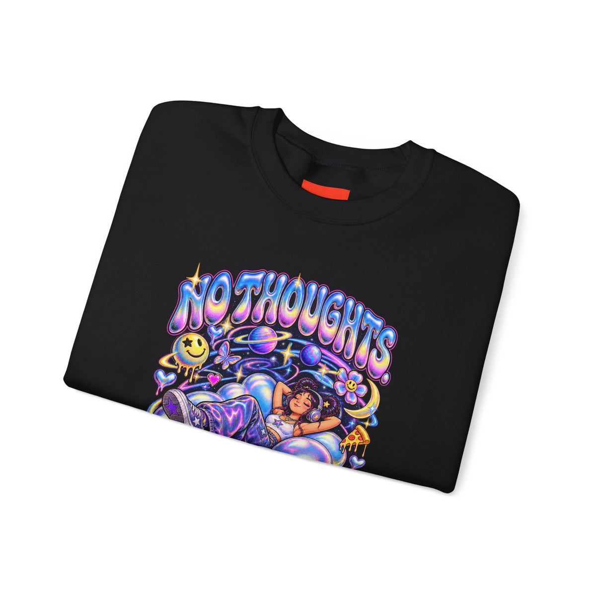 NO THOUGHTS. JUST VIBES. Funny Y2K Graphic Sweatshirt
