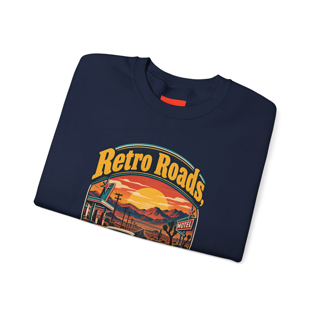 Retro Roads, No GPS Required Funny Vintage Travel Sweatshirt