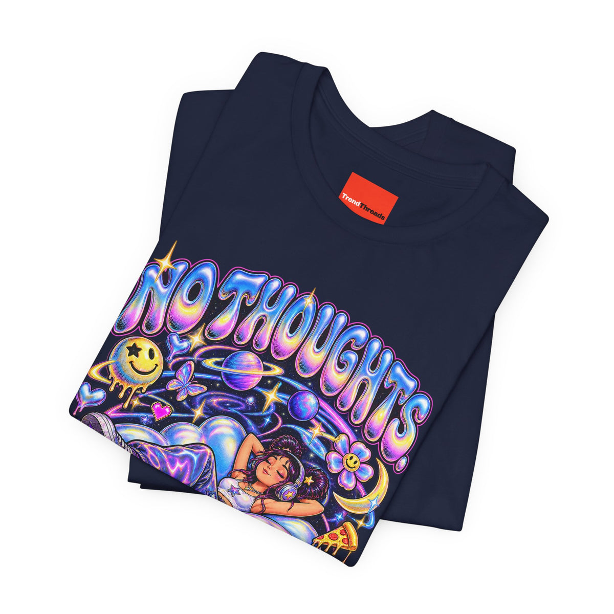 NO THOUGHTS. JUST VIBES. Funny Y2K Graphic T-Shirt