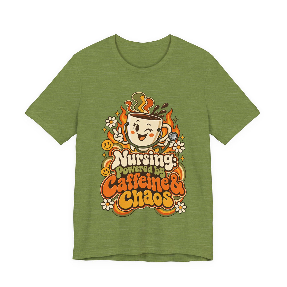 Nursing: Powered by Caffeine & Chaos Funny Nurse T-Shirt