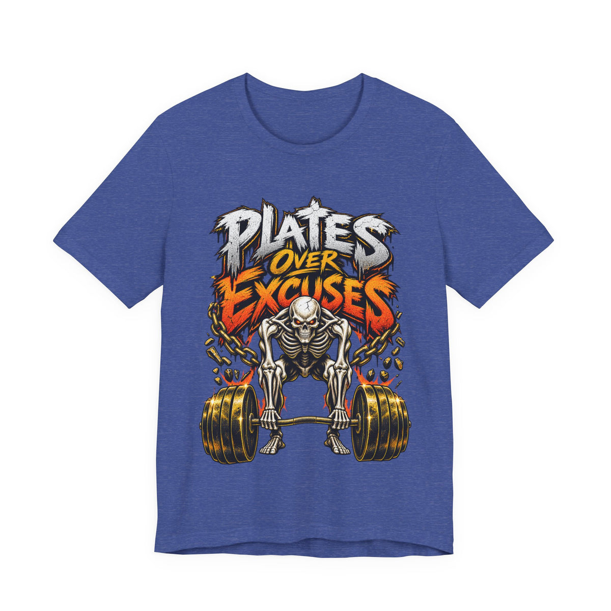 Plates Over Excuses Funny Weightlifting T-Shirt