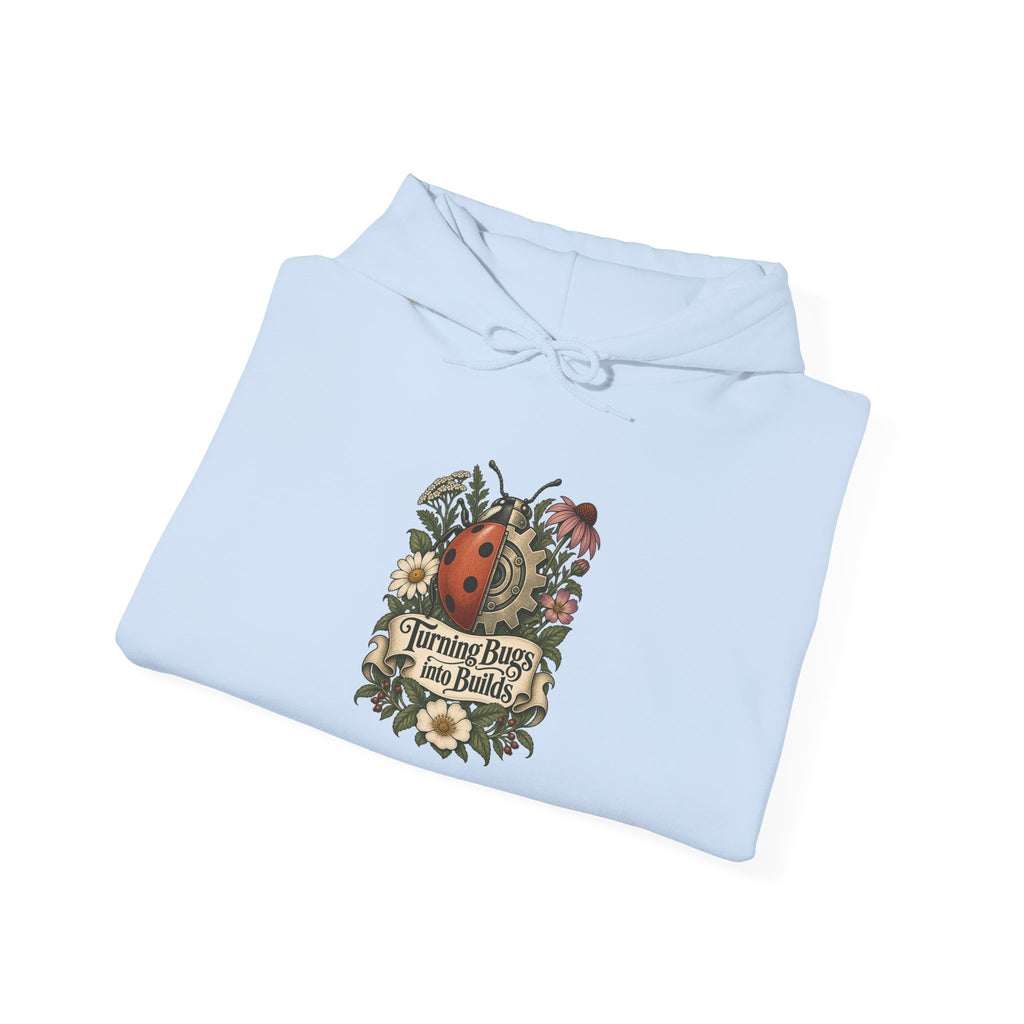 Turning Bugs into Builds Funny Programmer Hoodie