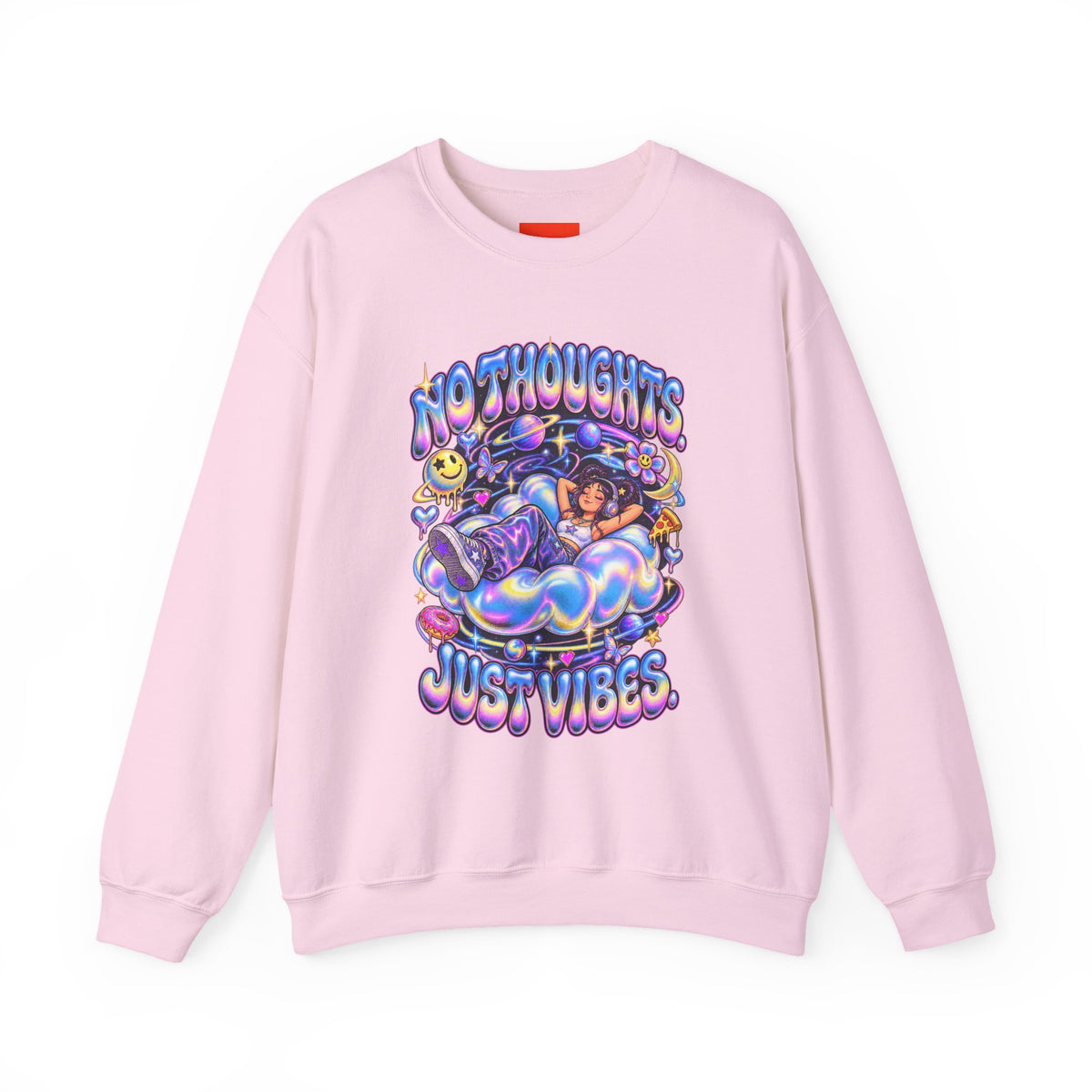 NO THOUGHTS. JUST VIBES. Funny Y2K Graphic Sweatshirt