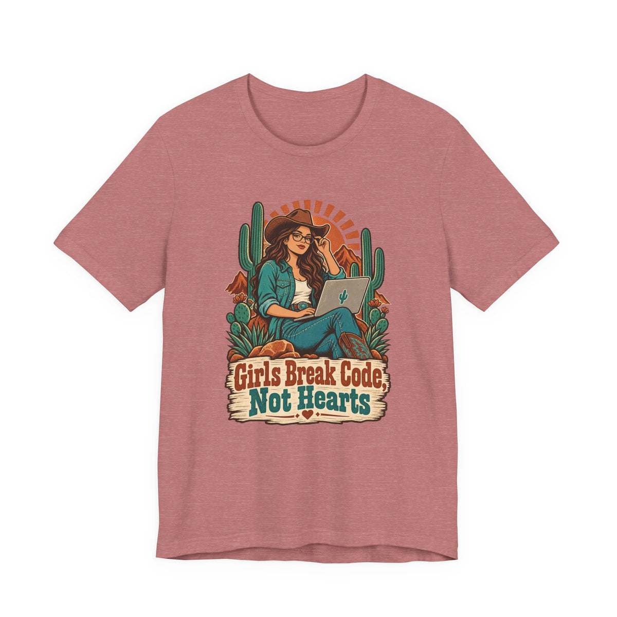 Girls Break Code, Not Hearts Funny Programmer T-Shirt
