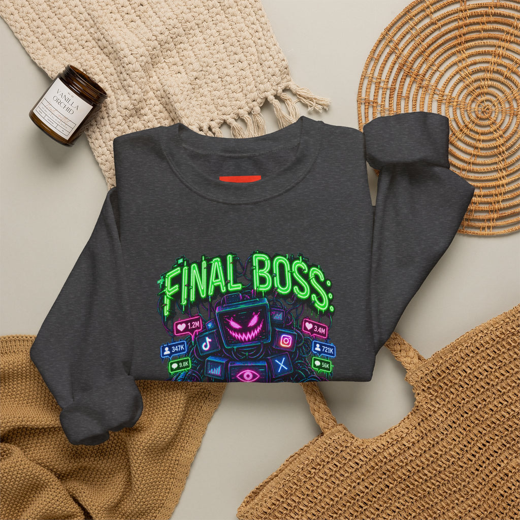 FINAL BOSS: THE ALGORITHM Funny 80s Neon Sweatshirt