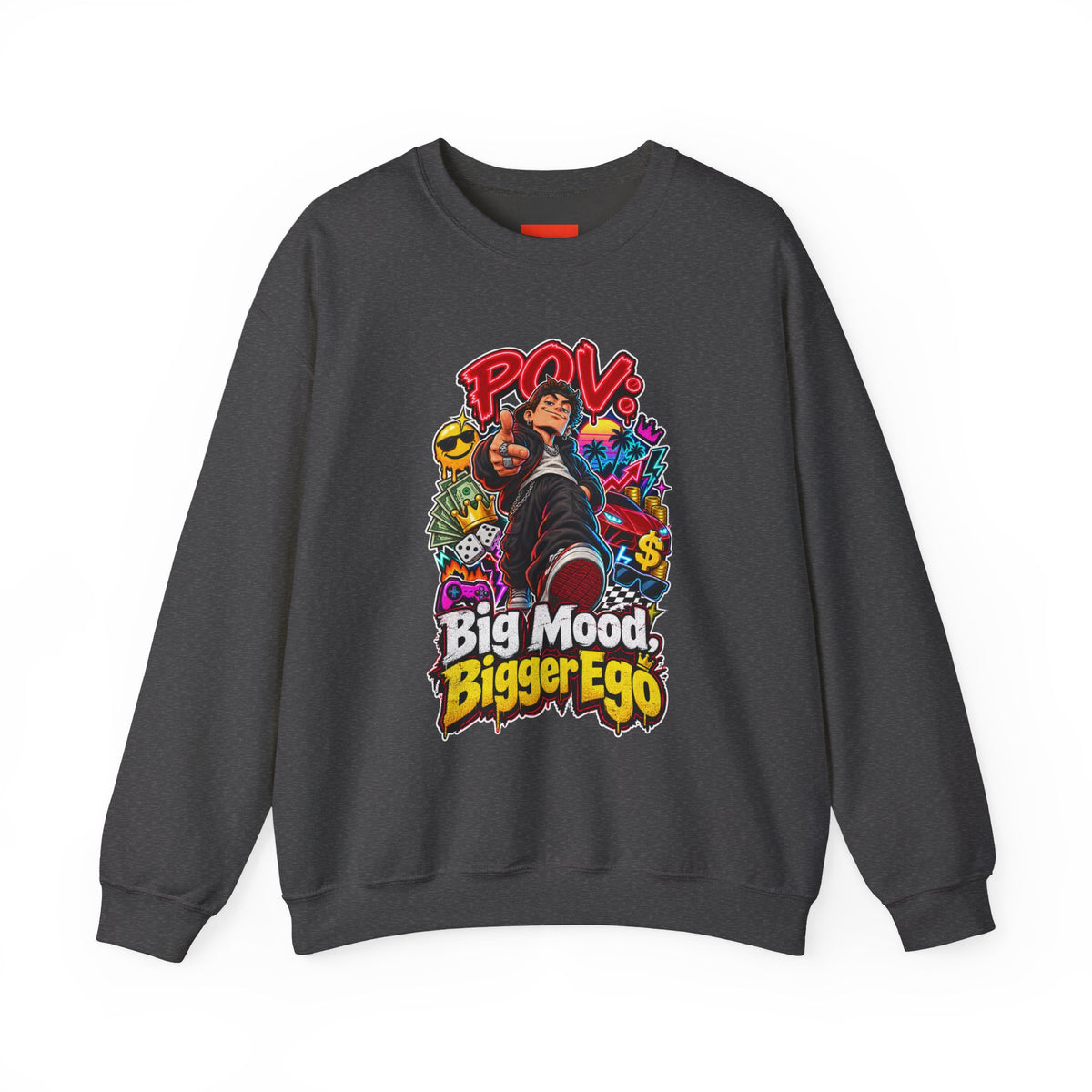 Big Mood, Bigger Ego Funny 80s Neon Sweatshirt