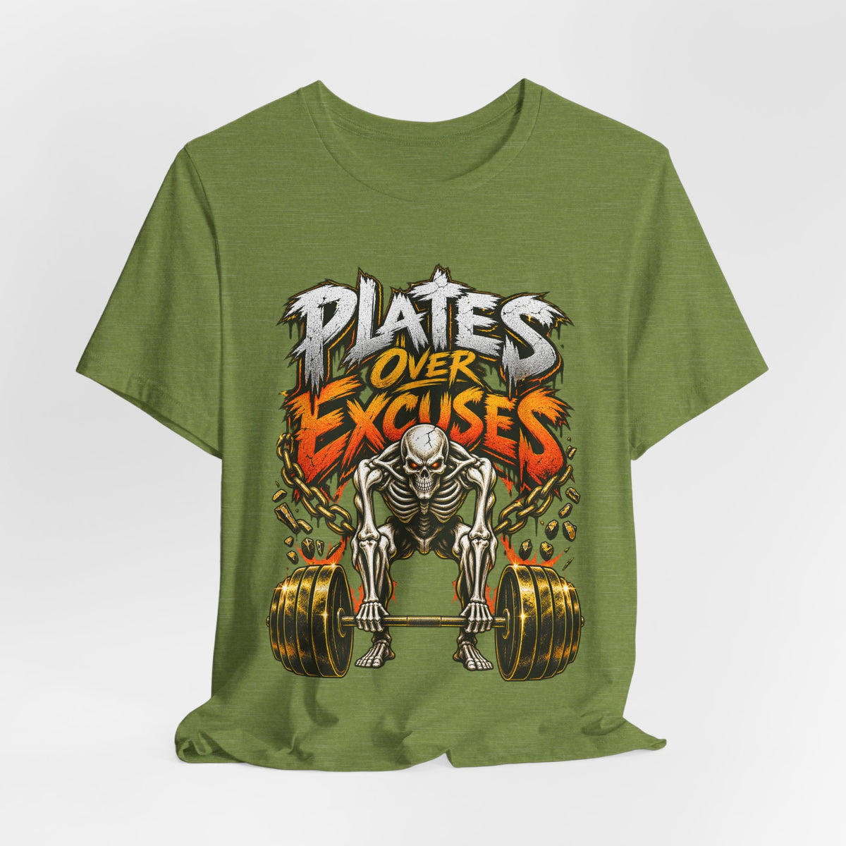 Plates Over Excuses Funny Weightlifting T-Shirt
