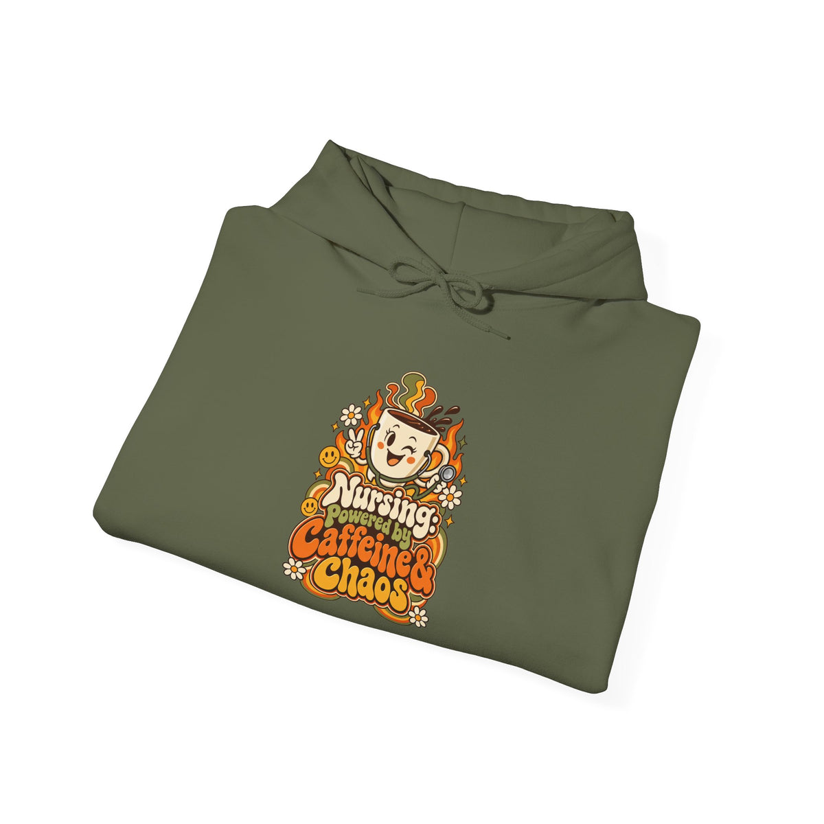 Nursing: Powered by Caffeine & Chaos Funny Nurse Hoodie