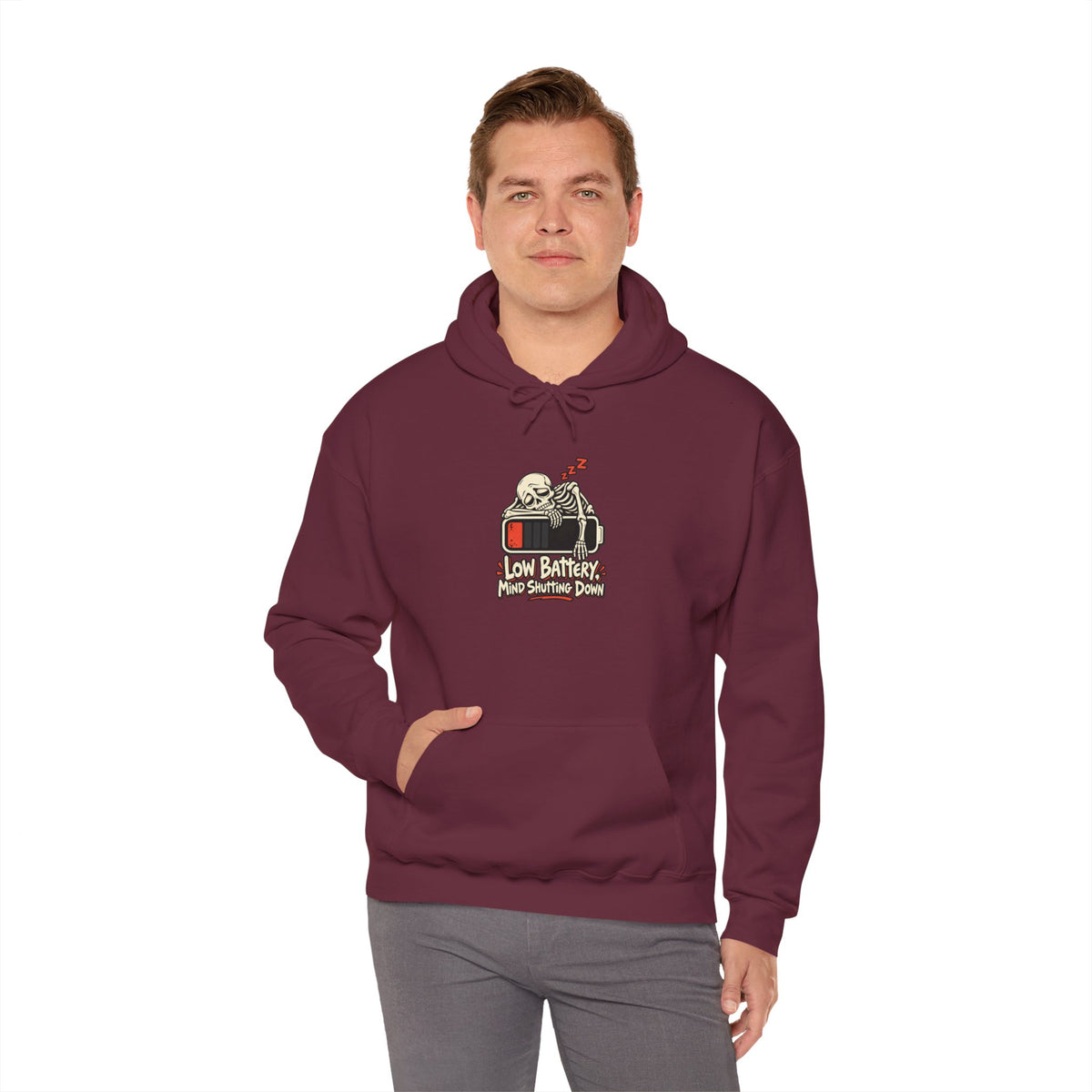 Low Battery, Mind Shutting Down Funny Self-Deprecating Hoodie