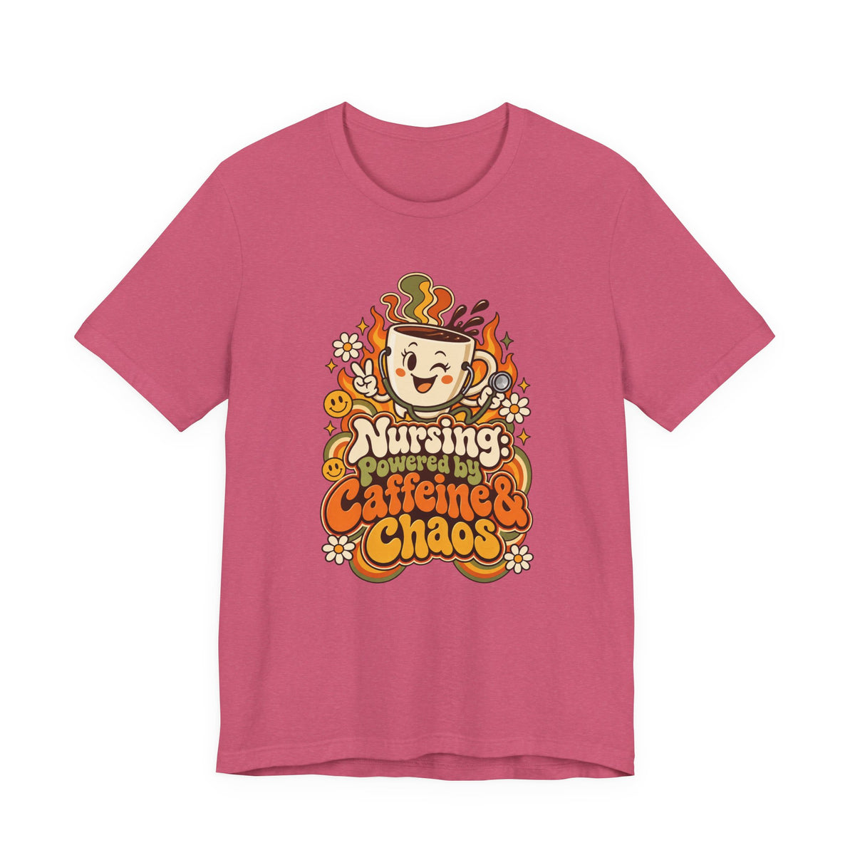 Nursing: Powered by Caffeine & Chaos Funny Nurse T-Shirt