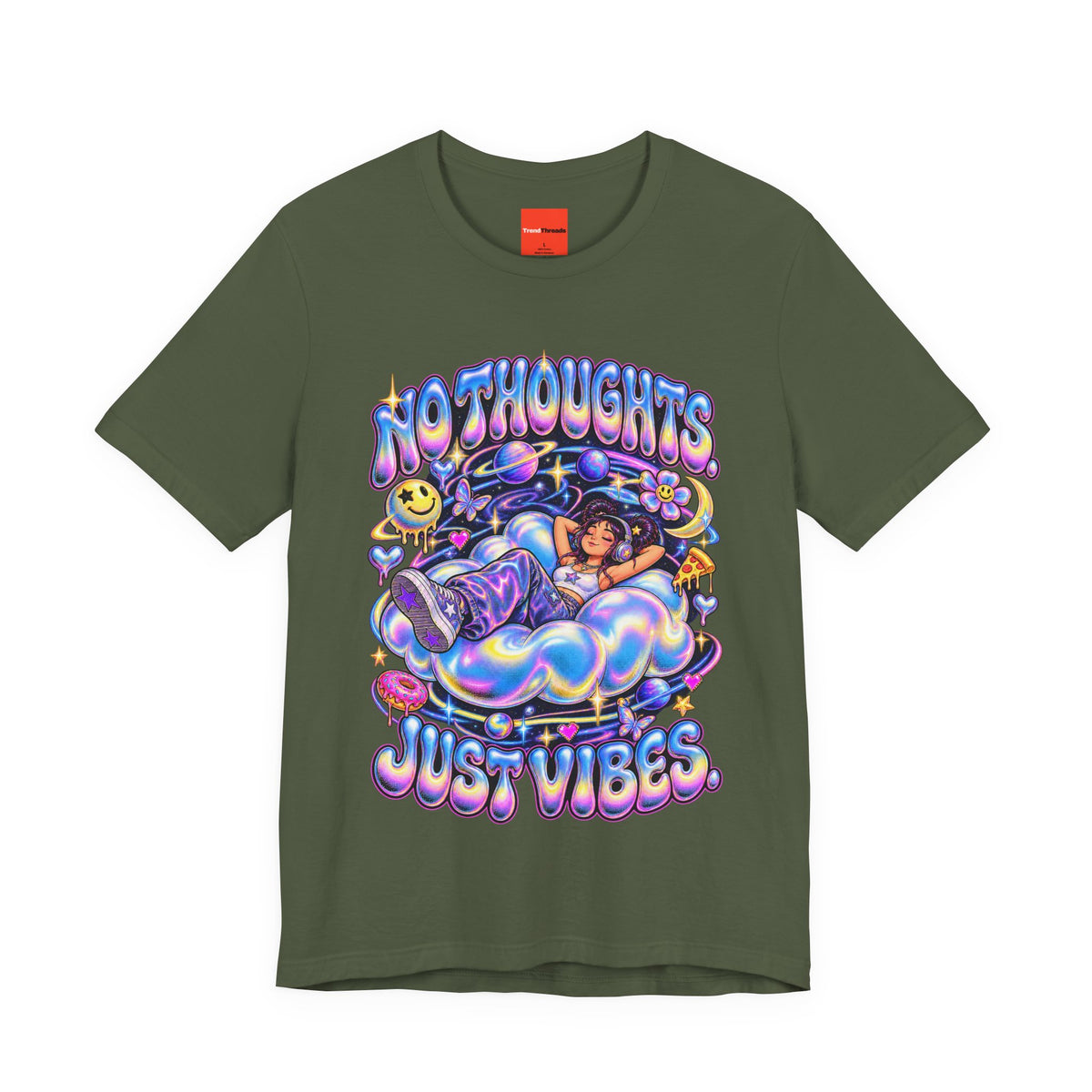 NO THOUGHTS. JUST VIBES. Funny Y2K Graphic T-Shirt