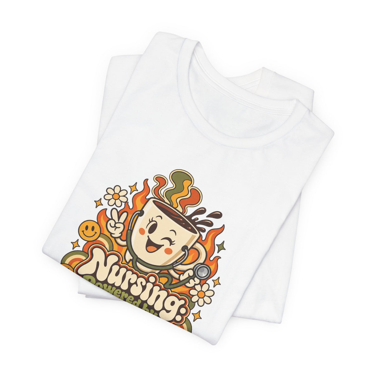 Nursing: Powered by Caffeine & Chaos Funny Nurse T-Shirt