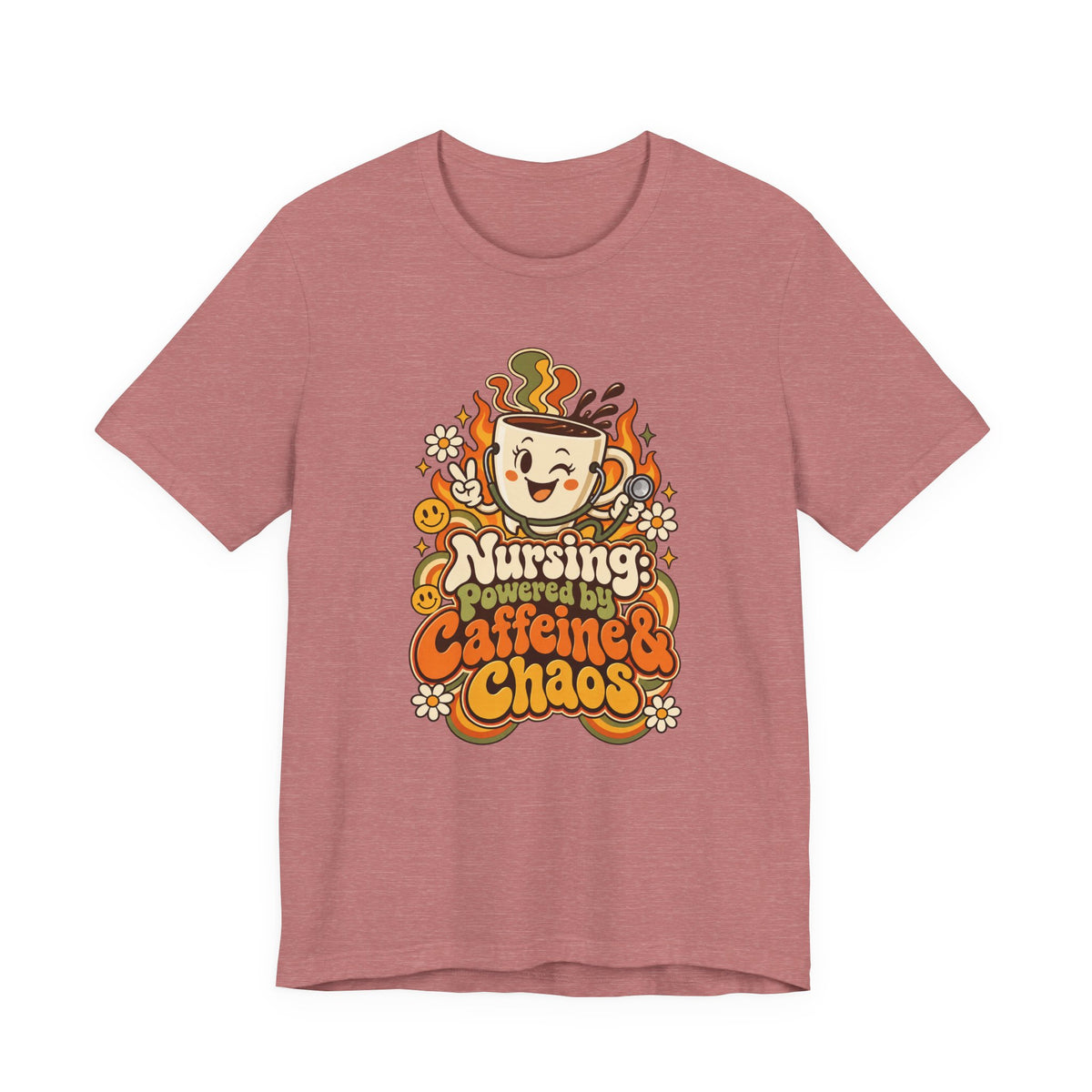 Nursing: Powered by Caffeine & Chaos Funny Nurse T-Shirt