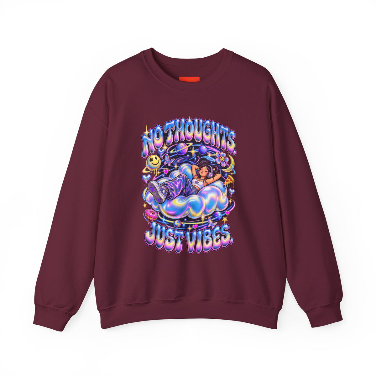 NO THOUGHTS. JUST VIBES. Funny Y2K Graphic Sweatshirt