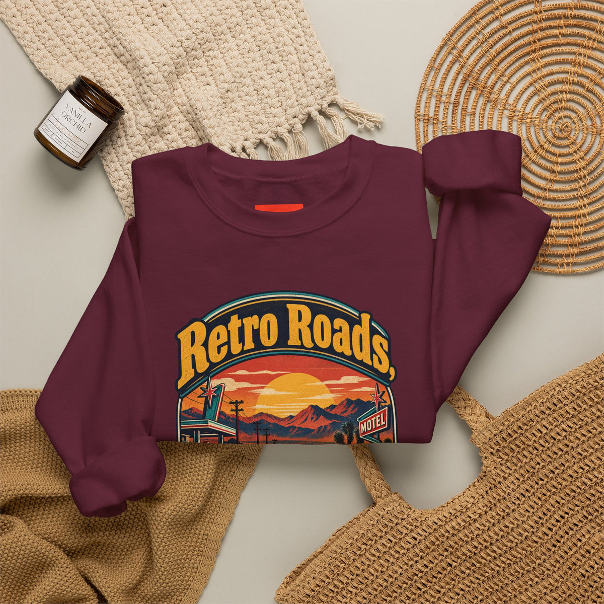 Retro Roads, No GPS Required Funny Vintage Travel Sweatshirt