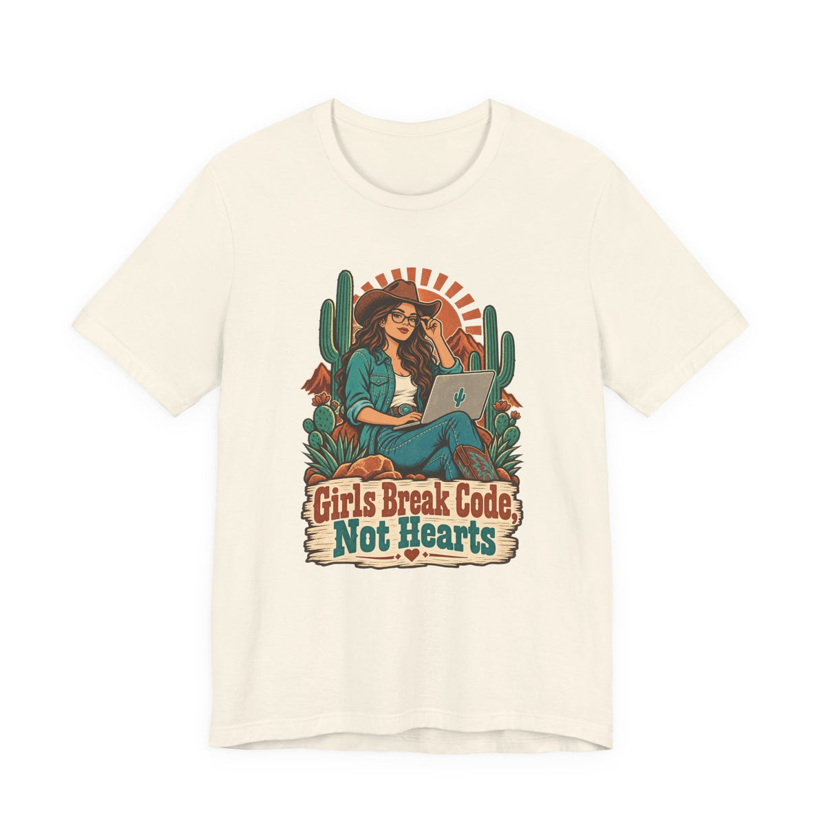 Girls Break Code, Not Hearts Funny Programmer T-Shirt