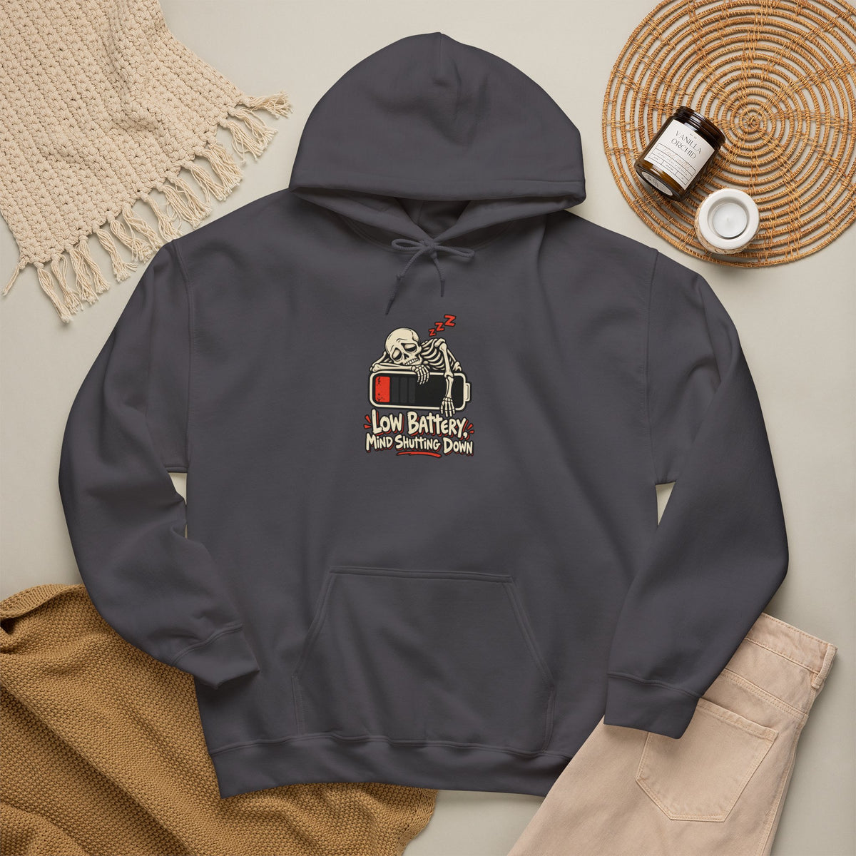 Low Battery, Mind Shutting Down Funny Self-Deprecating Hoodie