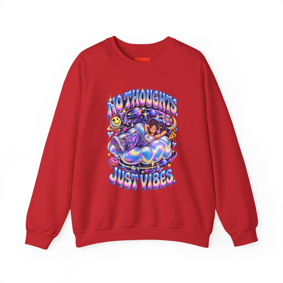 NO THOUGHTS. JUST VIBES. Funny Y2K Graphic Sweatshirt