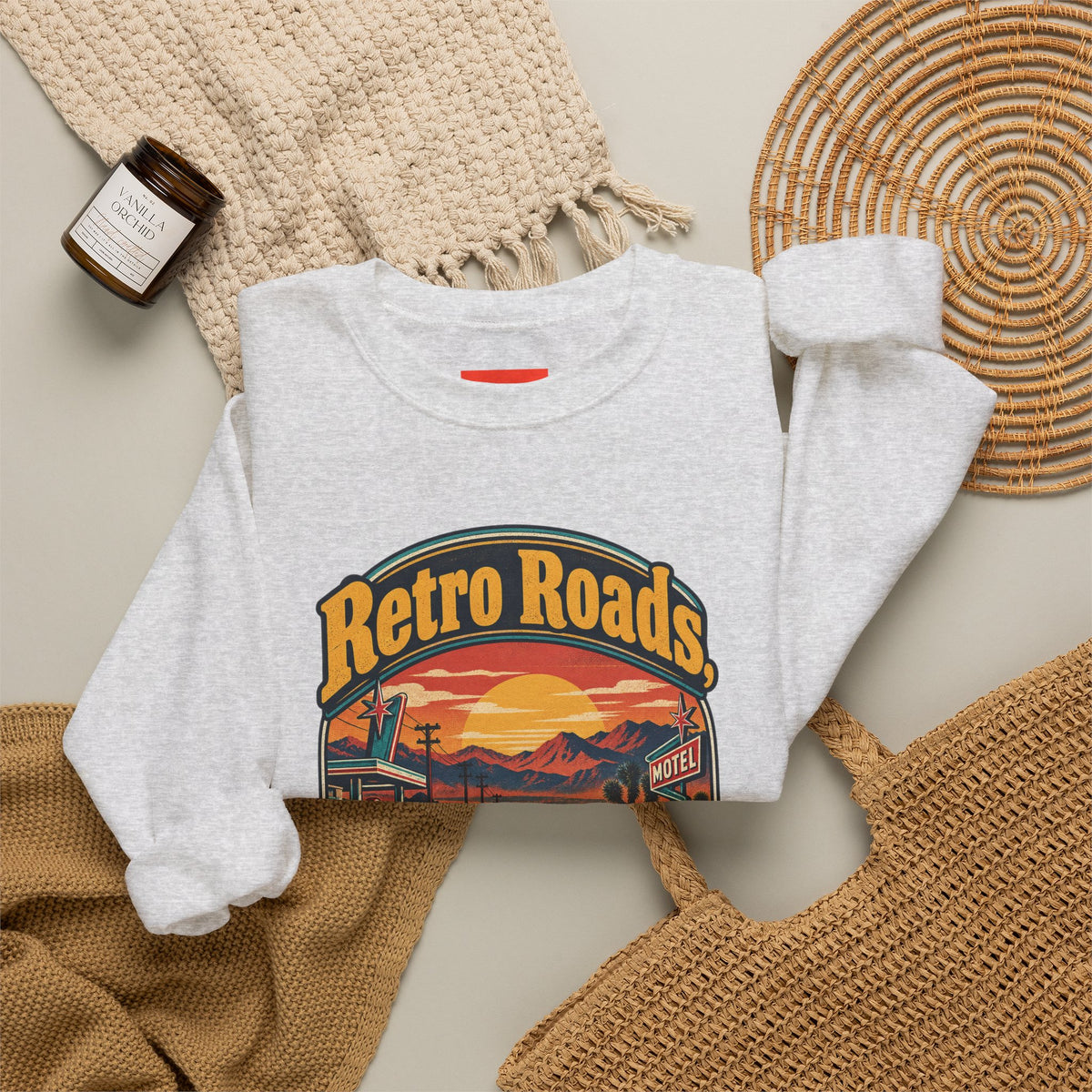 Retro Roads, No GPS Required Funny Vintage Travel Sweatshirt
