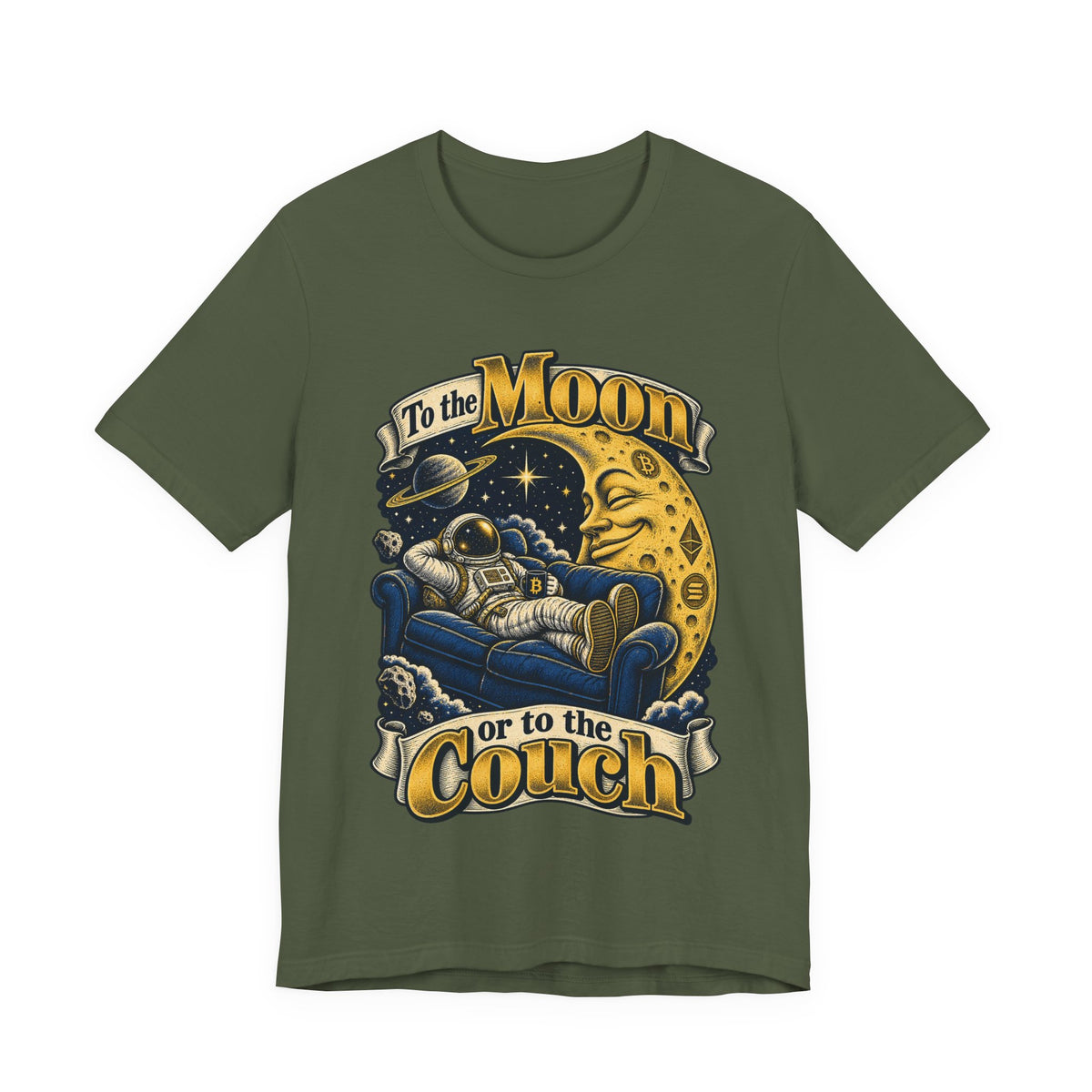 To the Moon or to the Couch Funny Crypto Investor T-Shirt