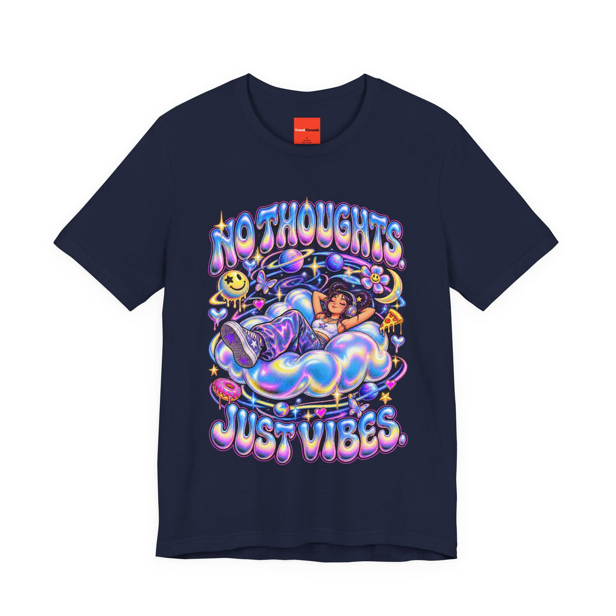NO THOUGHTS. JUST VIBES. Funny Y2K Graphic T-Shirt