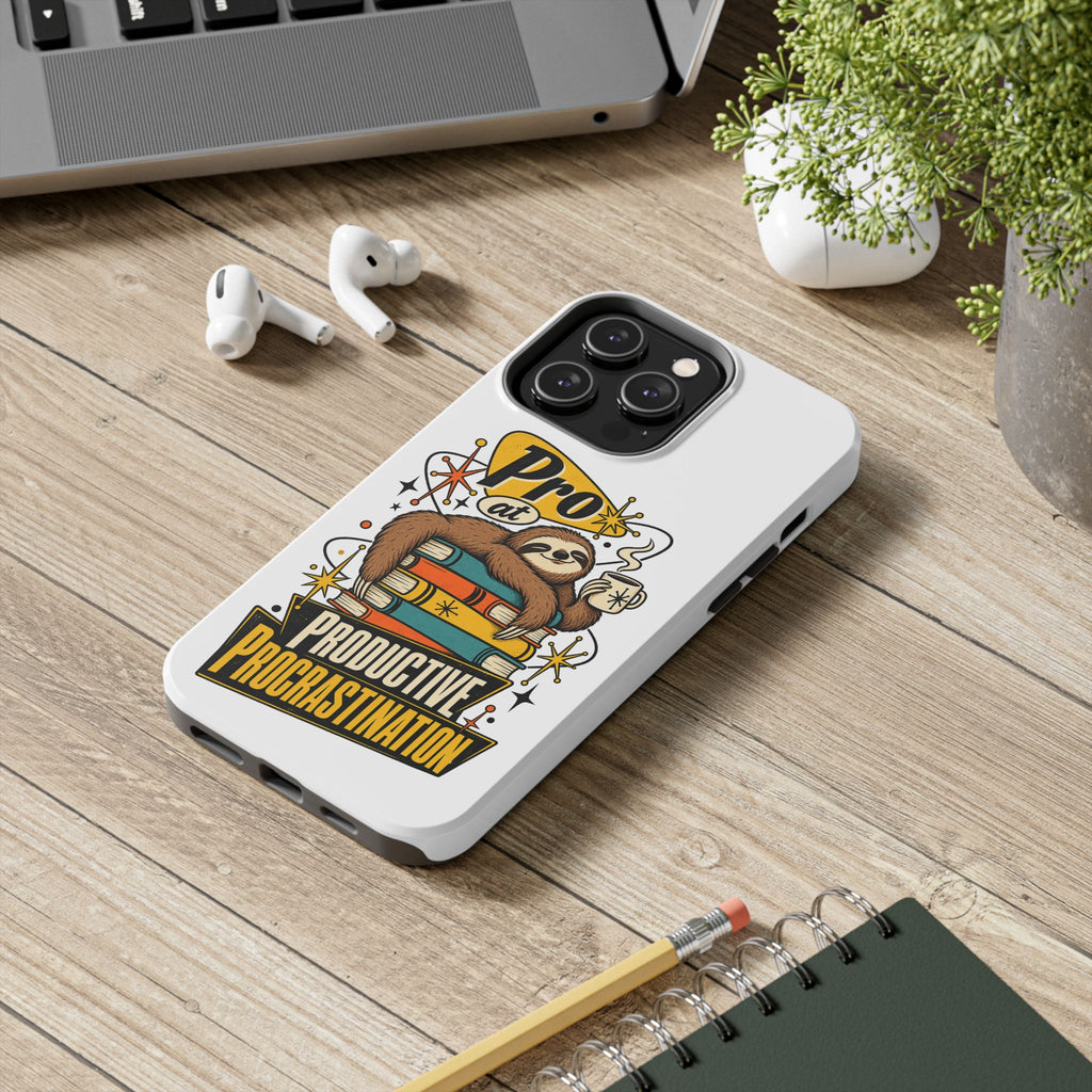 Productive Procrastination Tough Phone Case — Sloth on Books "Pro at Productive Procrastination"