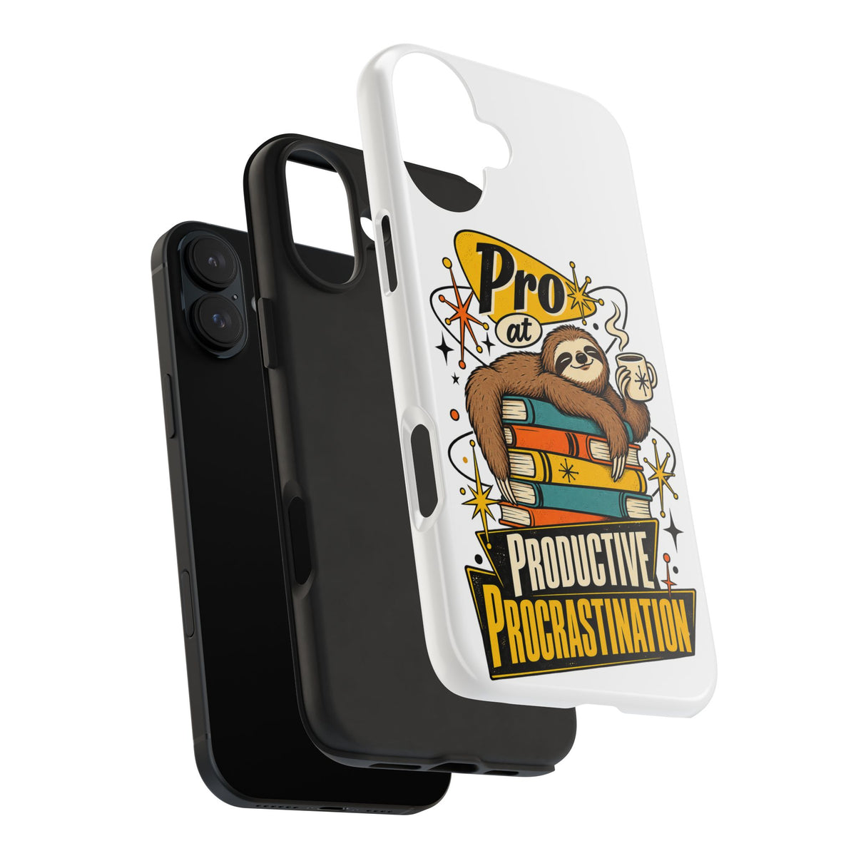 Productive Procrastination Tough Phone Case — Sloth on Books "Pro at Productive Procrastination"