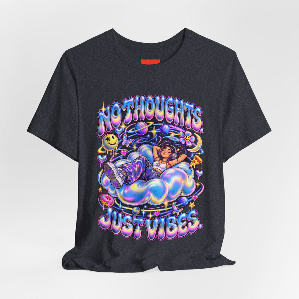 NO THOUGHTS. JUST VIBES. Funny Y2K Graphic T-Shirt