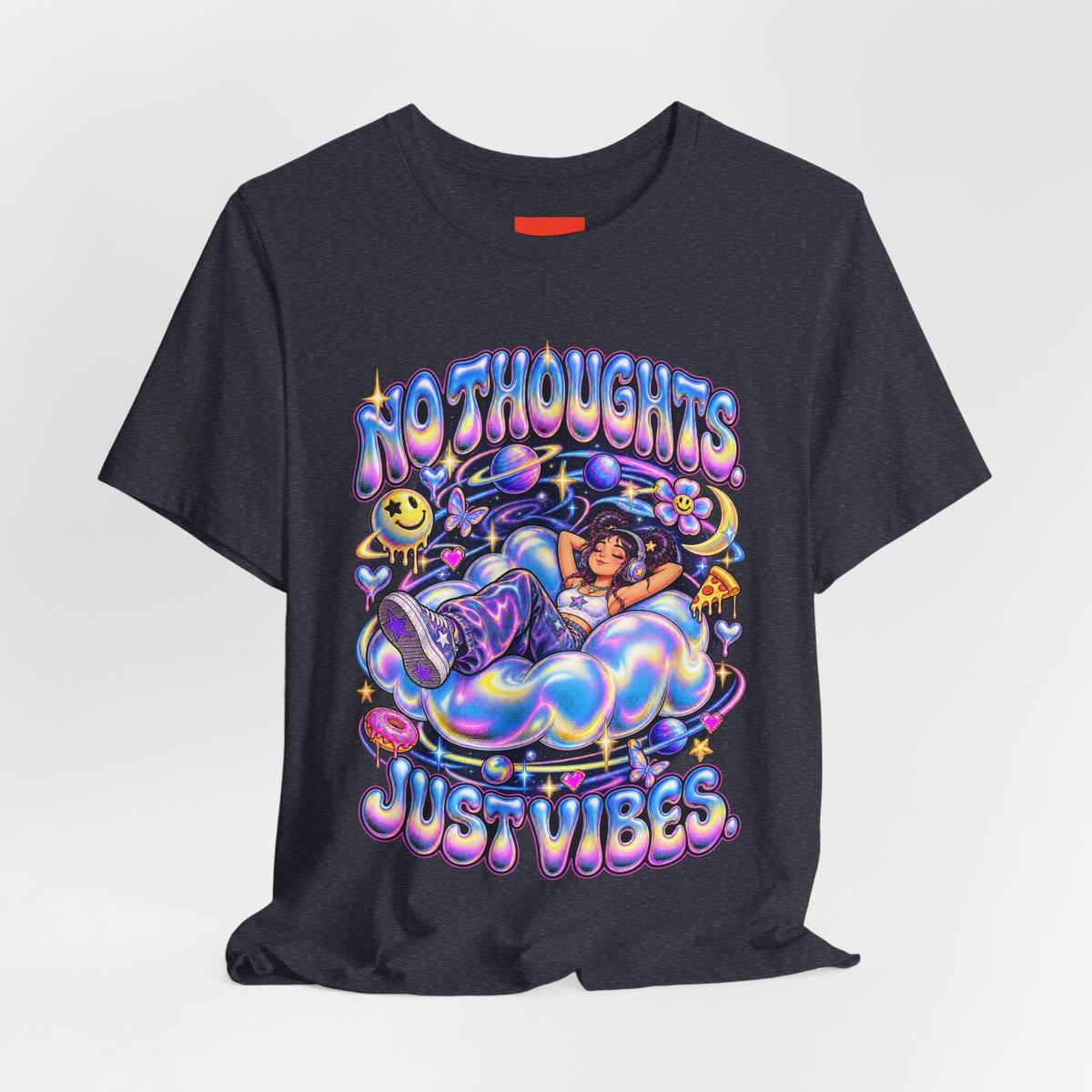 NO THOUGHTS. JUST VIBES. Funny Y2K Graphic T-Shirt